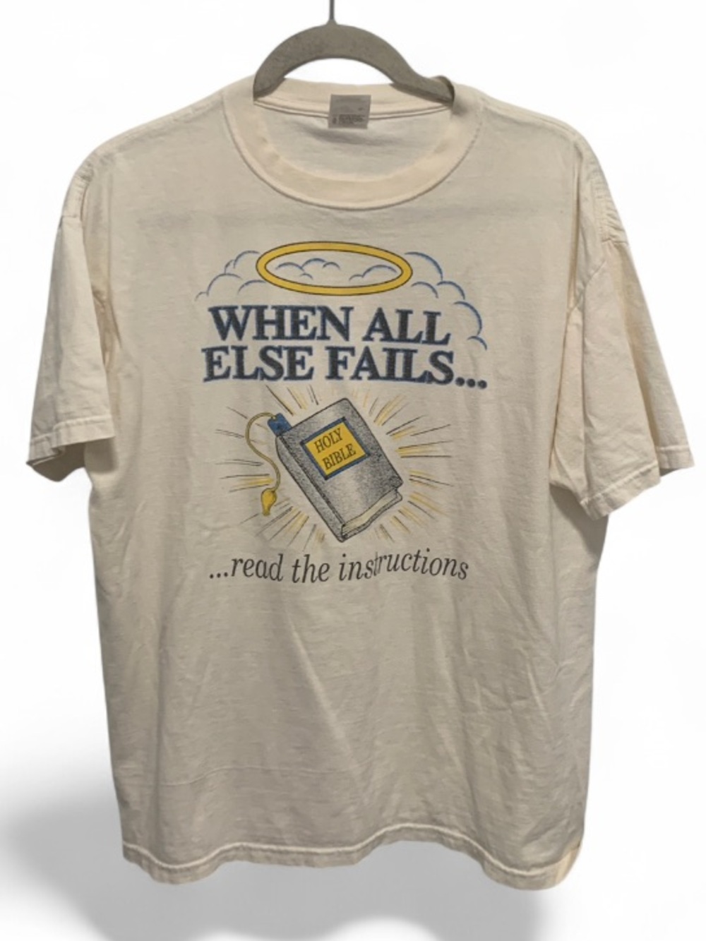 Vintage Anvil Cream Holy Bible Graphic Short Sleeve Tee Shirt
